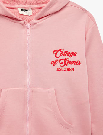 Cep Detaylı Uzun Kollu Baskılı Oversize Kapşonlu Fermuarlı Sweatshirt