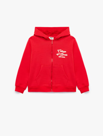 Cepli Uzun Kollu Baskılı Oversize Kapşonlu Fermuarlı Sweatshirt