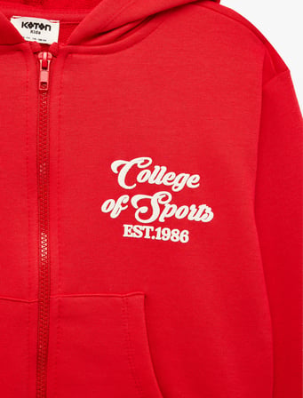 Cepli Uzun Kollu Baskılı Oversize Kapşonlu Fermuarlı Sweatshirt