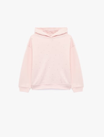 Şardonlu Yıldız Zımba Detaylı Uzun Kollu Oversize Kapşonlu Sweatshirt