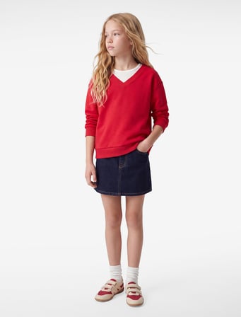 Katmanlı V Yaka Uzun Kollu Pamuklu Şardonlu Sweatshirt