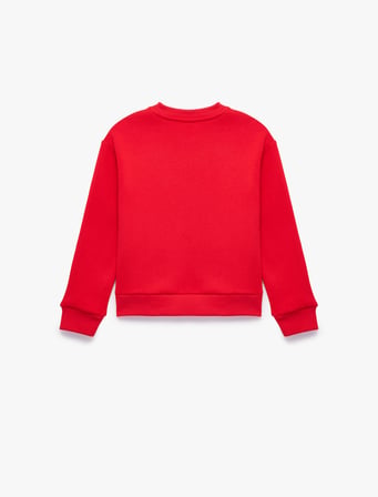 Fiyonklu Uzun Kollu Bisiklet Yaka Pamuklu Şardonlu Sweatshirt