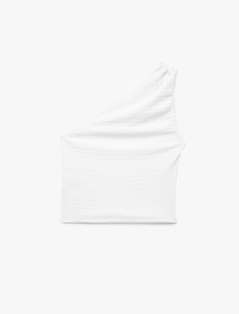 Bürümcük Kumaş Dokulu Slim Fit Metal Aksesuarlı Tek Omuz Bluz