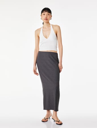 Bürümcük Kumaş Dokulu Slim Fit Midi Kalem Etek
