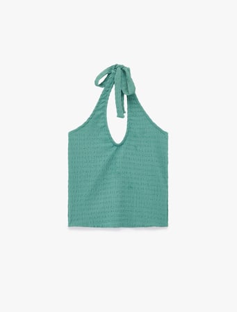 Bürümcük Kumaş Slim Fit Boyundan Bağlamalı Sırt Dekolteli Halter Yaka Bluz