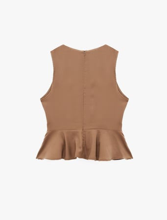 Cupro Viskon Kumaş Aksesuarlı Bisiklet Yaka Kolsuz Peplum Bluz