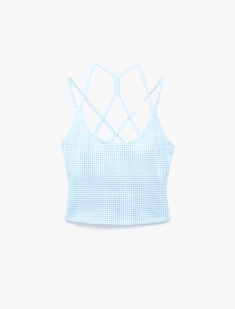 Çapraz Askılı Sırt Detaylı Pötikareli Spor Bluz