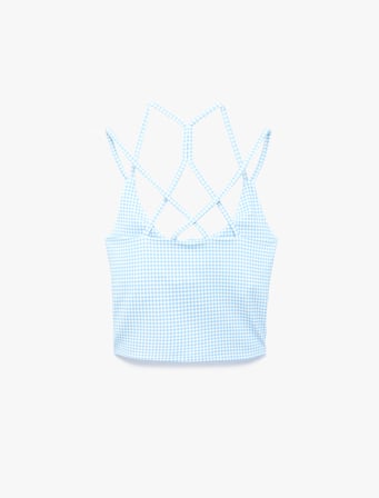 Çapraz Askılı Sırt Detaylı Pötikareli Spor Bluz