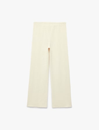 Bürümcük Kumaş Dokulu Beli Bağcıklı Düz Bol Paça Pantolon