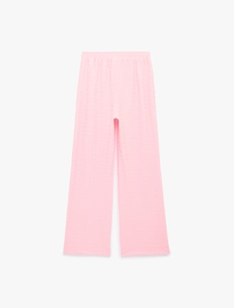 Bürümcük Kumaş Dokulu Beli Lastikli Düz Geniş Paça Pantolon