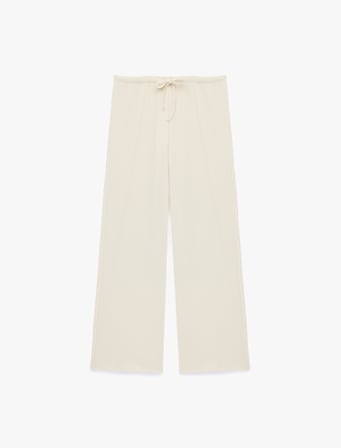 Bürümcük Kumaş Dokulu Beli Bağcıklı Düz Bol Paça Pantolon