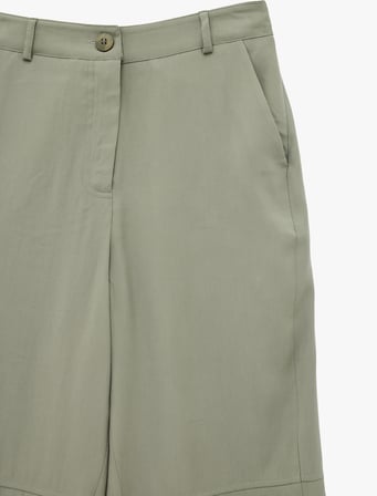 Viskon Cupro Kumaş Beli Lastikli Cepli Düz Bol Paça Pantolon
