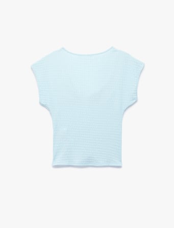 Bürümcük Kumaş Dokulu Slim Fit Kolsuz Düğüm Detaylı V Yaka Tişört