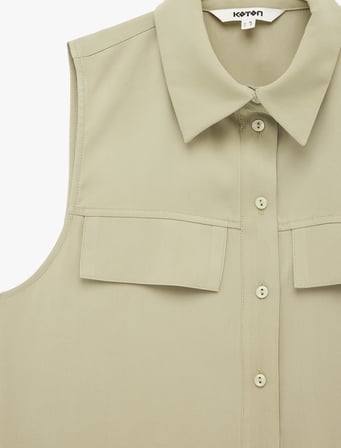 Viskon Kupro Kumaş Regular Fit Aplike Detaylı Kolsuz Gömlek