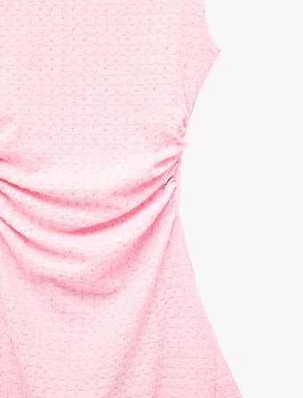 Bürümcük Kumaş Slim Fit Drapeli Asimetrik Kesim Bisiklet Yaka Kolsuz Mini Elbise
