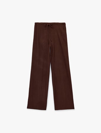 Normal Bel Cepli Bağcıklı Geniş Paça Pantolon