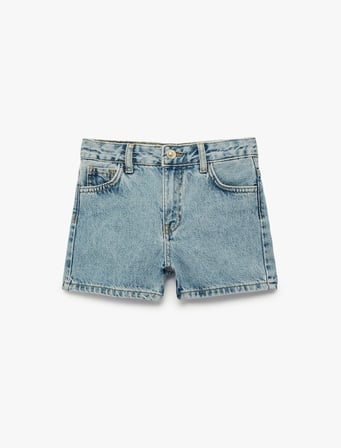 Yıldız Detaylı Cepli Pamuklu Denim Şort