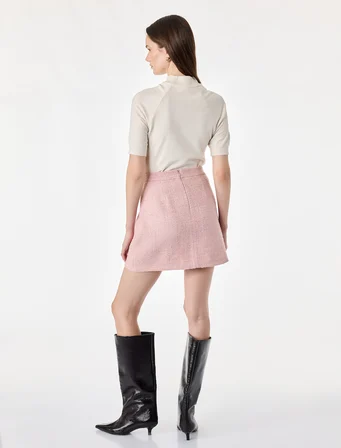 Slim Fit Metal Aksesuarlı Düğmeli Yüksek Bel Tüvit Mini Etek