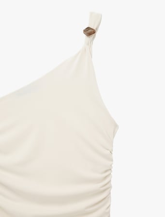 Slim Fit Aksesuar Detaylı Tek Omuz Midi Elbise