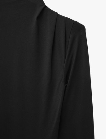 Slim Fit Uzun Kollu Drape Detaylı Hafif Dik Yaka Bodysuit