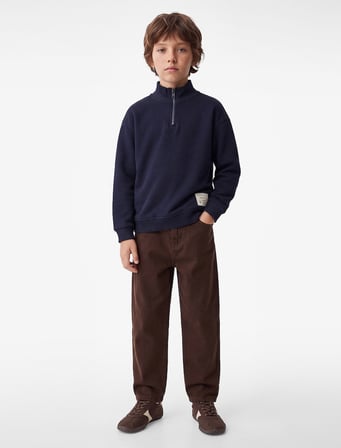 Yarım Fermuarlı Uzun Kollu Dik Yaka Sweatshirt