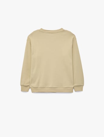 Pamuklu Uzun Kollu Bisiklet Yaka Baskılı Sweatshirt