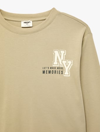 Pamuklu Uzun Kollu Bisiklet Yaka Baskılı Sweatshirt
