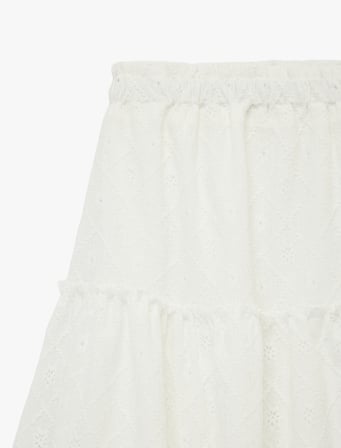 Beli Lastikli Bürümcük Kumaş Brodeli Midi Etek