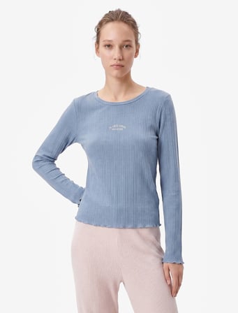 Modal Kumaş Uzun Kollu Bisiklet Yaka Pijama Üstü