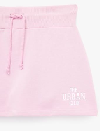 Beli Bağcıklı Slim Fit Nakışlı Mini Spor Şort Etek