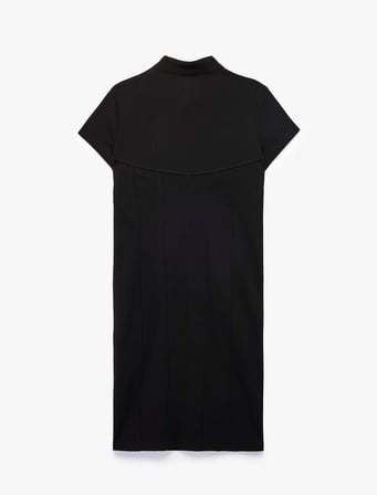 Krep Scuba Kumaş Slim Fit Dik Quipo Yaka Kısa Kollu Elbise