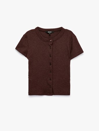 Slim Fit Düğmeli Bisiklet Yaka Kısa Kollu Hırka