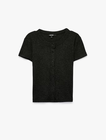 Slim Fit Düğmeli Bisiklet Yaka Kısa Kollu Hırka