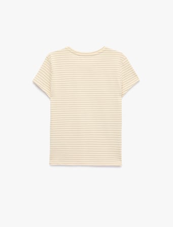 Slim Fit Pamuklu Kısa Kollu Bisiklet Yaka Çizgili Tişört