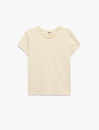 Slim Fit Pamuklu Kısa Kollu Bisiklet Yaka Çizgili Tişört