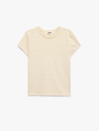 Slim Fit Pamuklu Kısa Kollu Bisiklet Yaka Çizgili Tişört