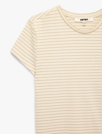 Slim Fit Pamuklu Kısa Kollu Bisiklet Yaka Çizgili Tişört