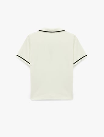 Viskon Slim Fit Kontrast Detaylı Çizgili Kısa Kollu Polo Yaka Tişört