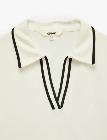 Viskon Slim Fit Kontrast Detaylı Çizgili Kısa Kollu Polo Yaka Tişört