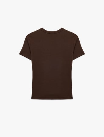 Slim Fit Kısa Kollu Bisiklet Yaka Pamuklu Fitilli Basic Tişört