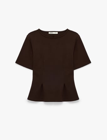 Pamuklu Bisiklet Yaka Kısa Kollu Pile Detaylı Peplum Bluz