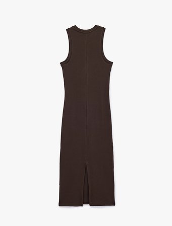 Kaşkorse Pamuklu Slim Fit Bisiklet Yaka Kolsuz Fitilli Bodycon Midi Elbise