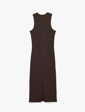 Kaşkorse Pamuklu Slim Fit Bisiklet Yaka Kolsuz Fitilli Bodycon Midi Elbise