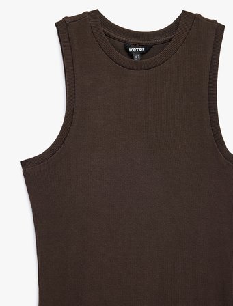 Kaşkorse Pamuklu Slim Fit Bisiklet Yaka Kolsuz Fitilli Bodycon Midi Elbise