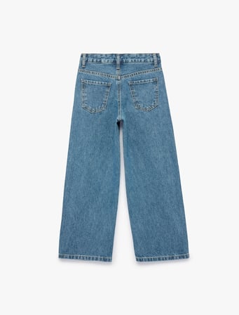 Parıltılı Taş Detaylı Pamuklu Geniş Paça Denim Pantolon