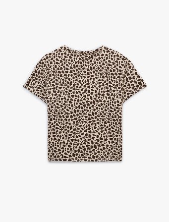 Leopar Desenli Rahat Kesim Bisiklet Yaka Kısa Kollu Pijama Üstü