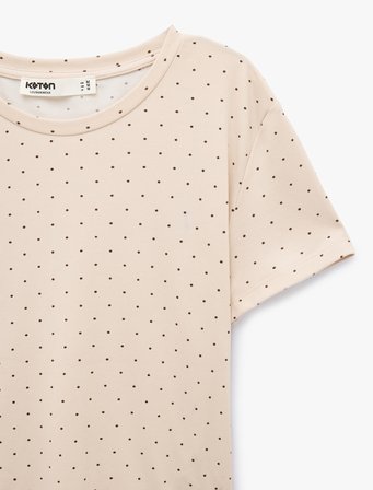 Rahat Kalıp Bisiklet Yaka Kısa Kollu Puantiyeli Pijama Üstü