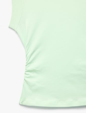 Pamuklu Slim Fit Drape Detaylı Bisiklet Yaka Kap Kollu Tişört
