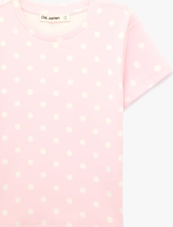 Pamuklu Slim Fit Bisiklet Yaka Puantiyeli Kısa Kollu Tişört