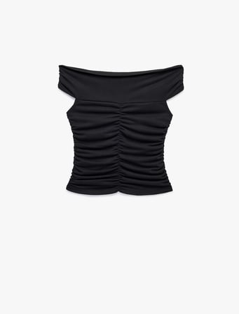 Büzgülü Kolsuz Slim Fit Modal Omzu Açık Bluz